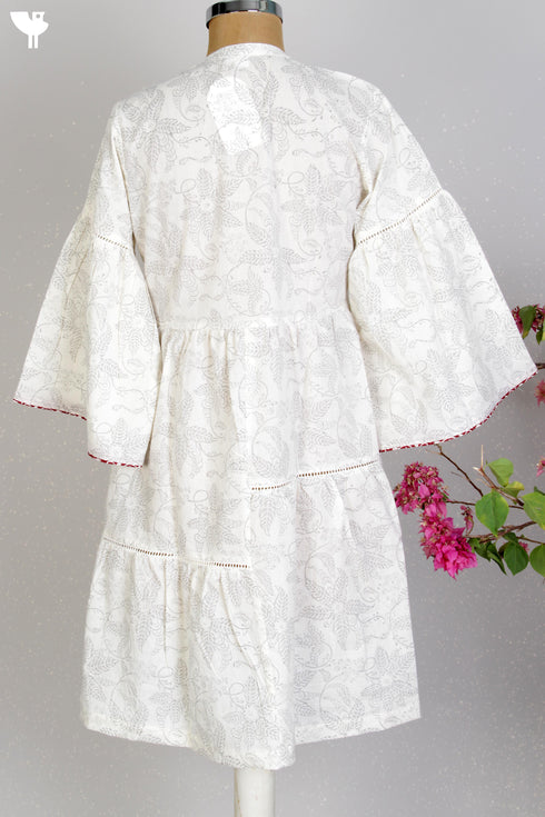 Cambric Cotton Flared Dress With Block Print