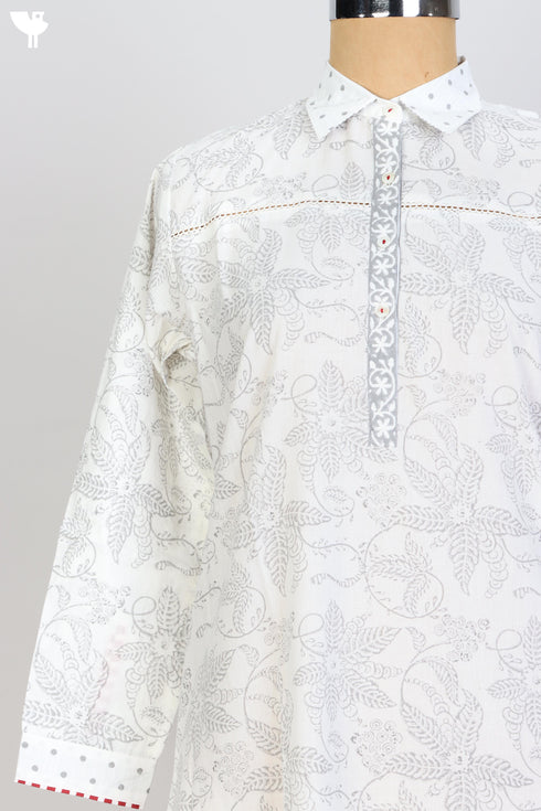 Cambric Cotton Mid Length Dress With Block Print