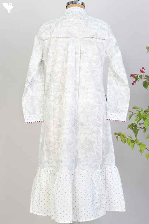 Cambric Cotton Mid Length Dress With Block Print