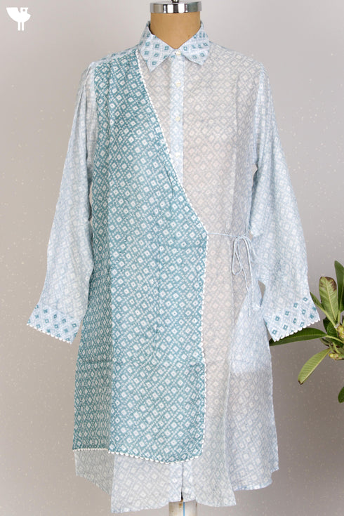 Modal Silk Wrap Shirt Tunic With Bandhej Block Print
