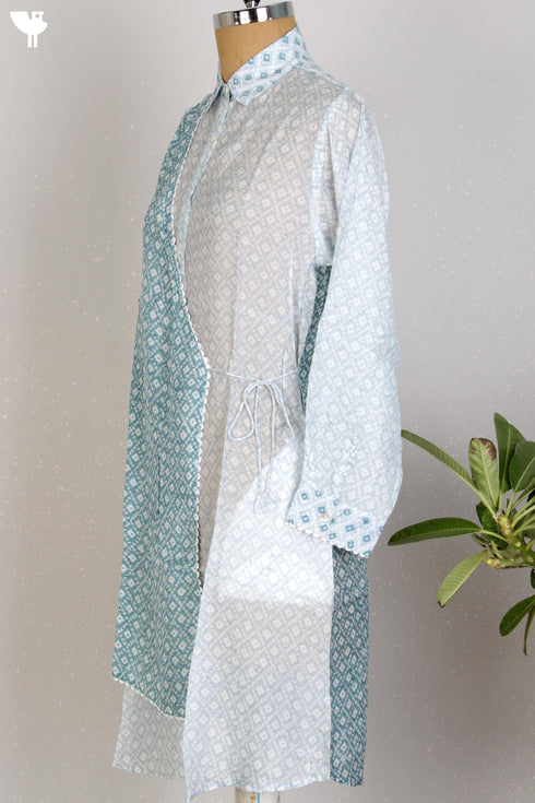 Modal Silk Wrap Shirt Tunic With Bandhej Block Print