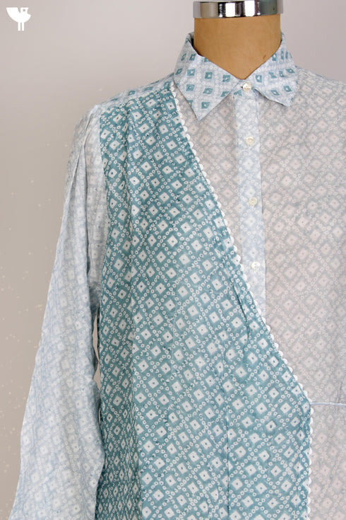 Modal Silk Wrap Shirt Tunic With Bandhej Block Print