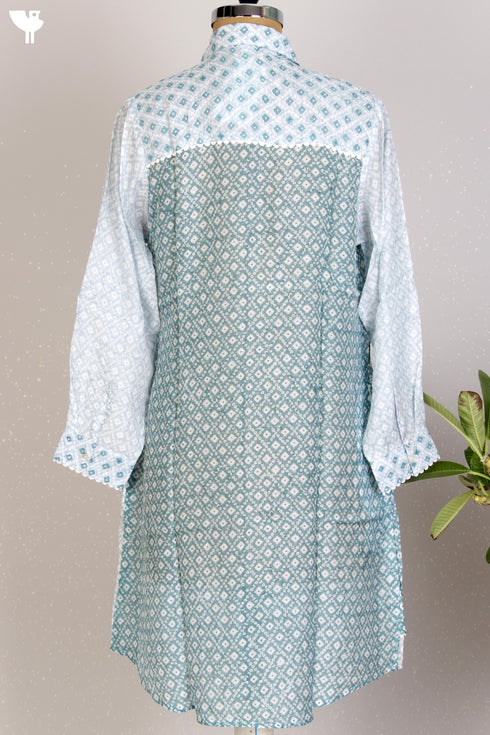 Modal Silk Wrap Shirt Tunic With Bandhej Block Print