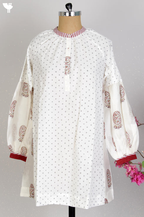 Cambric Cotton and Chanderi Silk Mid Length Dress With Block Print