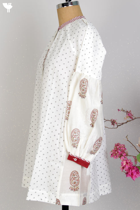 Cambric Cotton and Chanderi Silk Mid Length Dress With Block Print