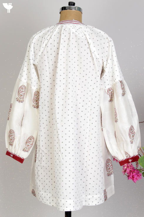 Cambric Cotton and Chanderi Silk Mid Length Dress With Block Print