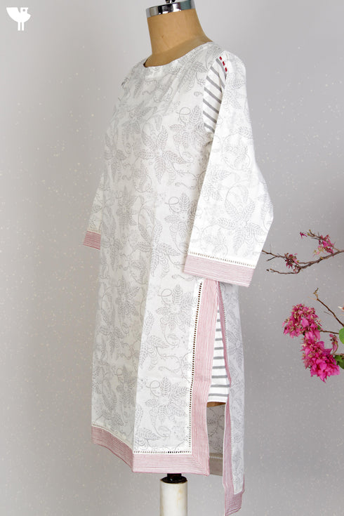 Cambric Cotton Paneled Kurta With Block Print