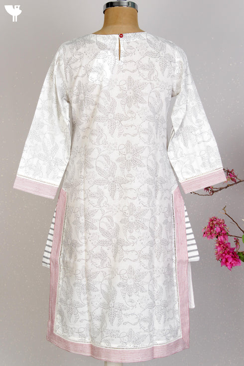 Cambric Cotton Paneled Kurta With Block Print