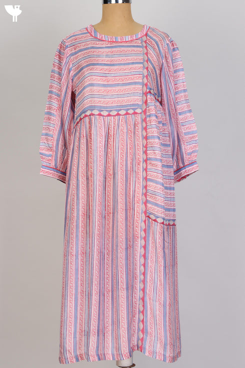 Modal Silk Mid Length Paneled Dress With Block Print