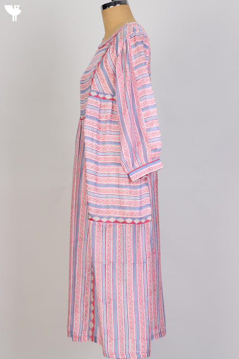 Modal Silk Mid Length Paneled Dress With Block Print