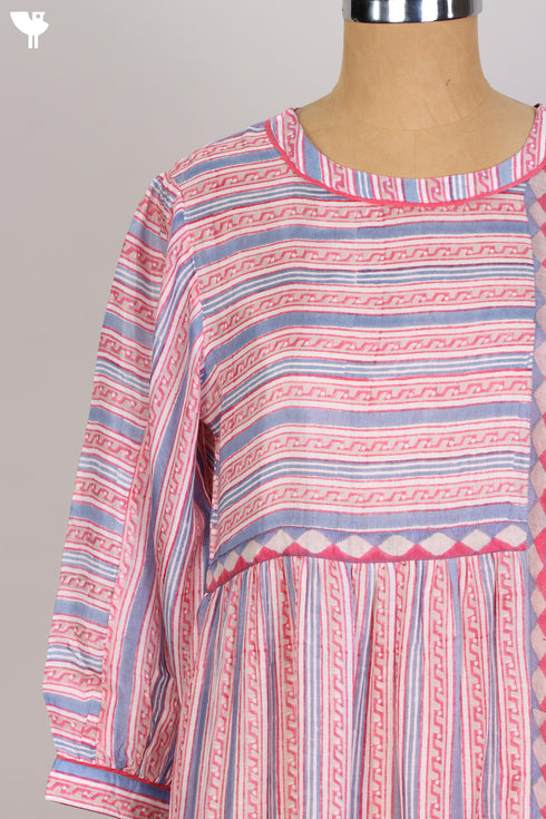 Modal Silk Mid Length Paneled Dress With Block Print