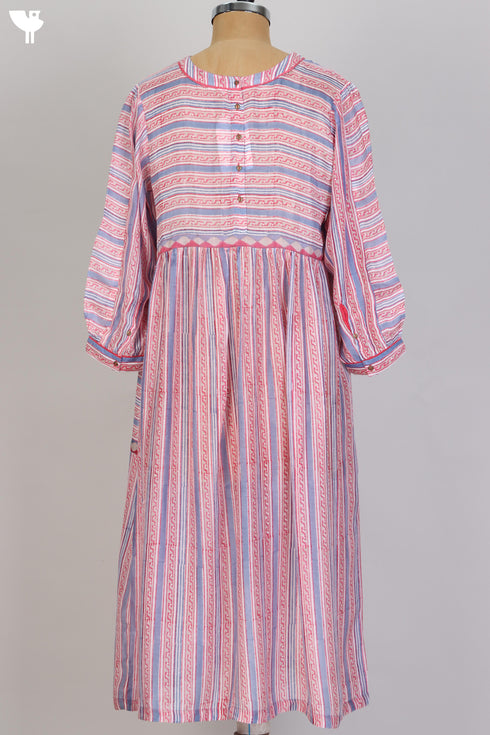 Modal Silk Mid Length Paneled Dress With Block Print