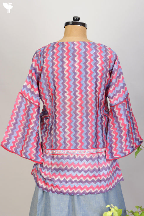 Modal Silk Pleated Top With Chevron Block Print