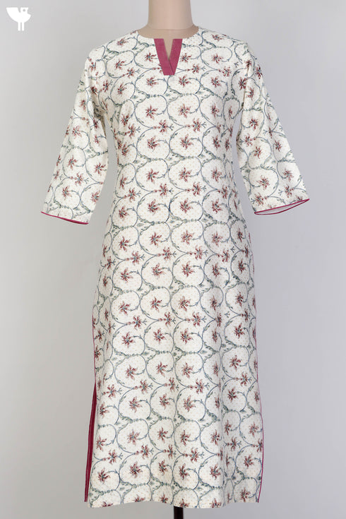 Chanderi Silk Kurta In Floral Block Print
