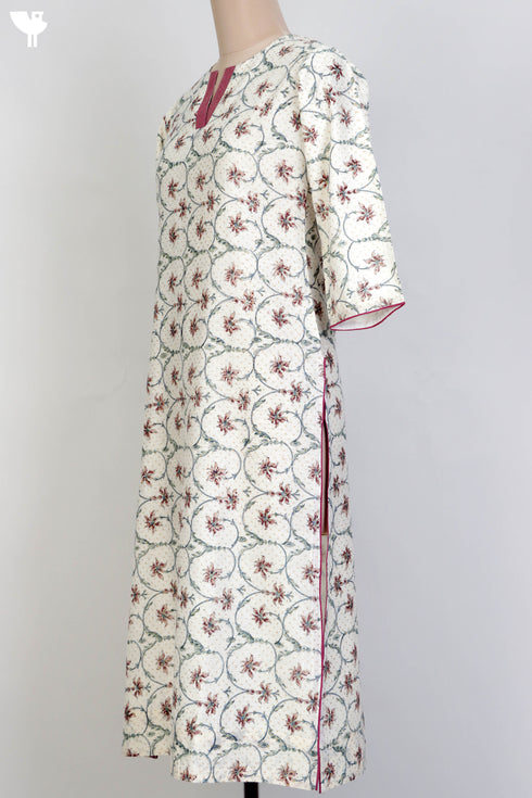 Chanderi Silk Kurta In Floral Block Print