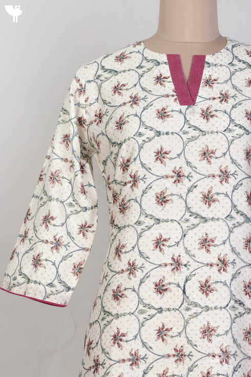 Chanderi Silk Kurta In Floral Block Print