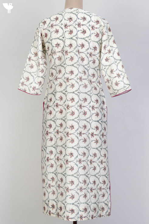 Chanderi Silk Kurta In Floral Block Print
