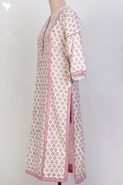 Chanderi Silk Kurta With Floral Block Print