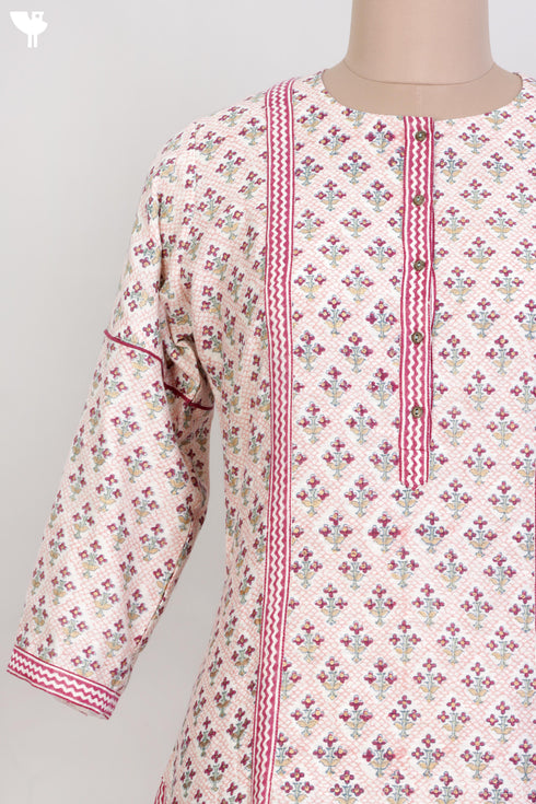 Chanderi Silk Kurta With Floral Block Print