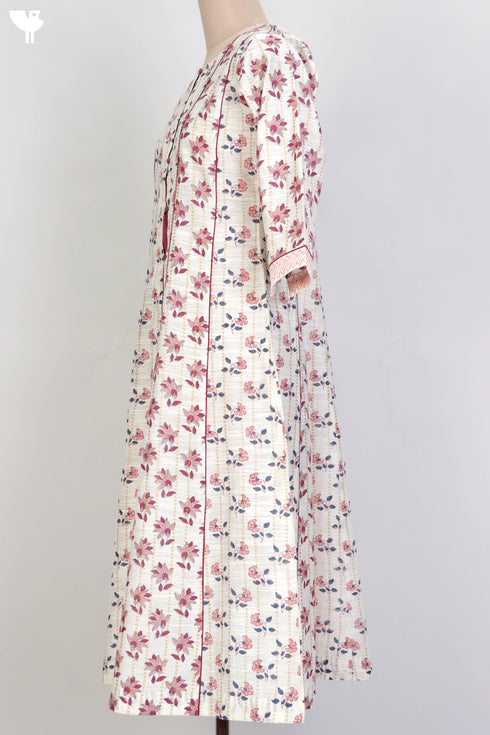 Chanderi Silk Mid Length Paneled Dress With Block Print