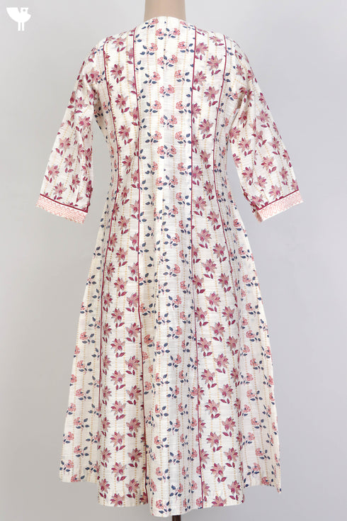 Chanderi Silk Mid Length Paneled Dress With Block Print