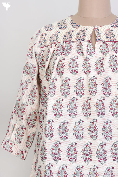 Chanderi Silk Top With Floral Block Print