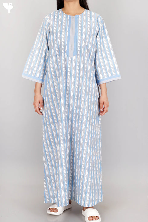 40s Cotton Kaftan In Graphic Block Print