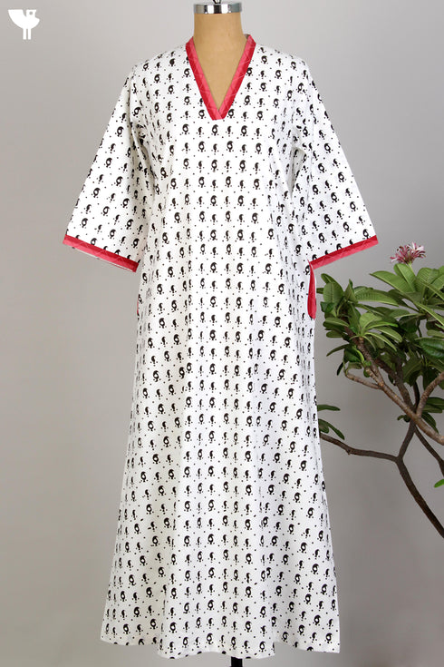 40s Cotton Kaftan in Black Paisley Block Print
