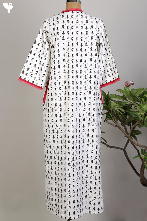 40s Cotton Kaftan in Black Paisley Block Print