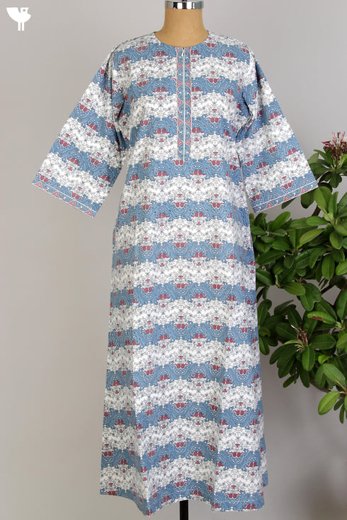 40s Cotton Kaftan In Floral Block Print