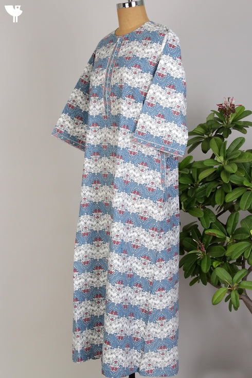 40s Cotton Kaftan In Floral Block Print