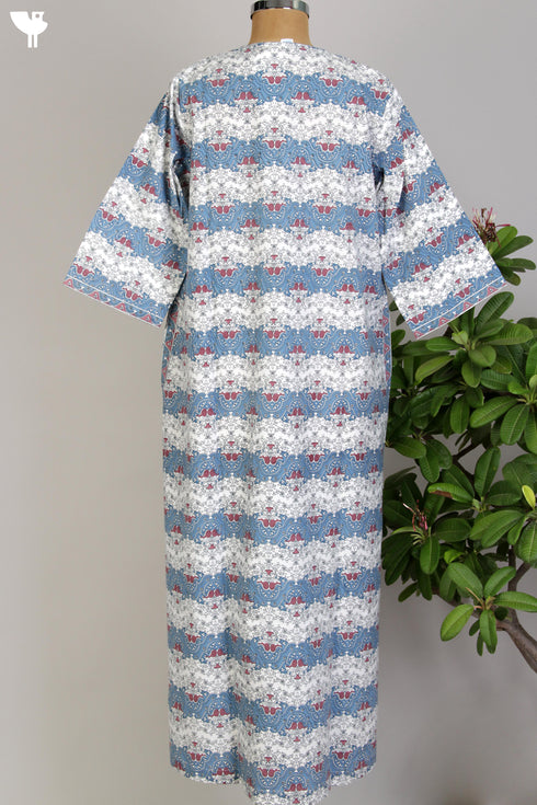 40s Cotton Kaftan In Floral Block Print