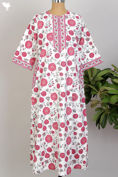 40s Cotton Kaftan in Magenta Floral Hand Screen Print