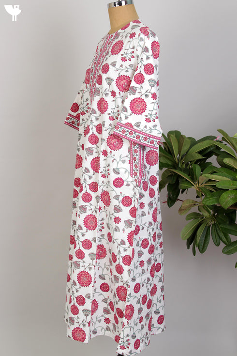 40s Cotton Kaftan in Magenta Floral Hand Screen Print