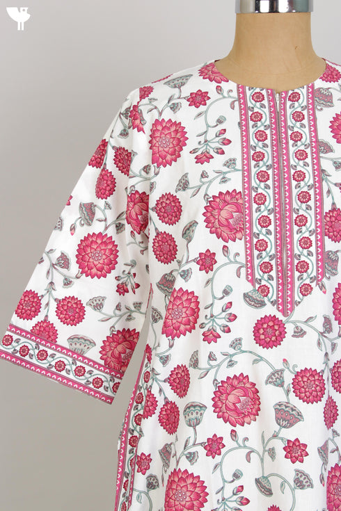 40s Cotton Kaftan in Magenta Floral Hand Screen Print