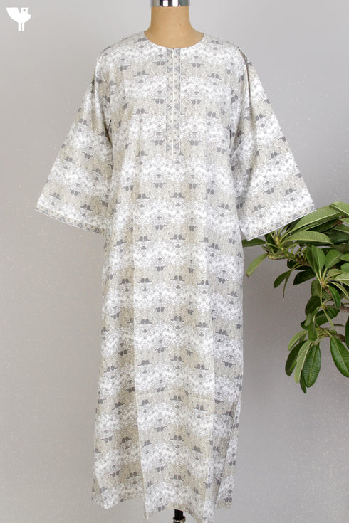 40s Cotton Kaftan in Grey Graphic Print