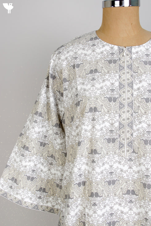40s Cotton Kaftan in Grey Graphic Print