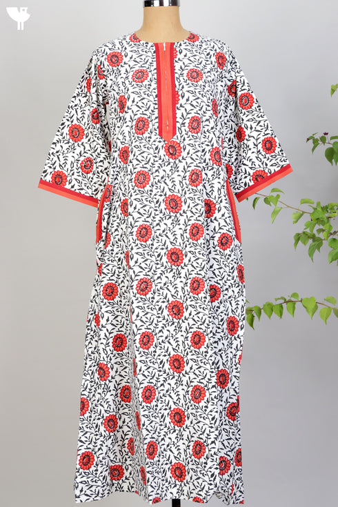 40s Cotton Kaftan In Floral Block Print