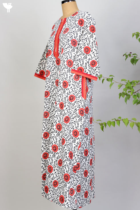 40s Cotton Kaftan In Floral Block Print