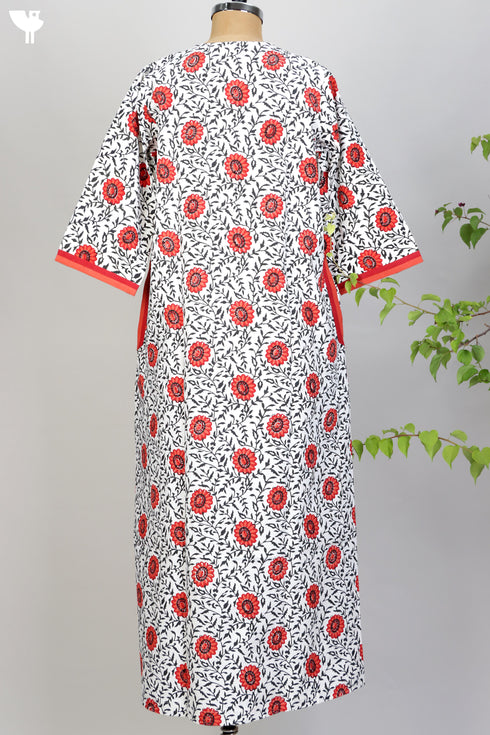 40s Cotton Kaftan In Floral Block Print
