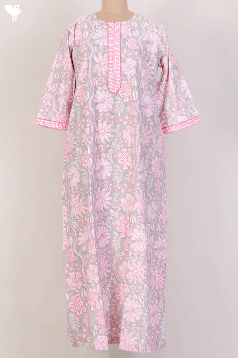 40s Cotton Kaftan In FloralBlock Print