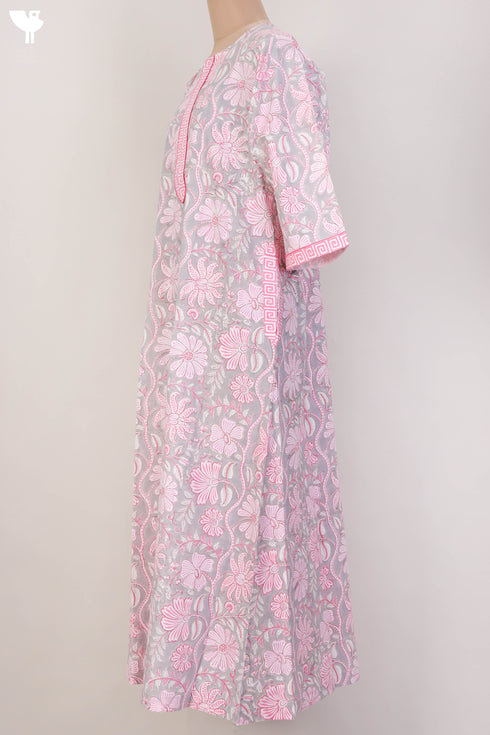 40s Cotton Kaftan In FloralBlock Print
