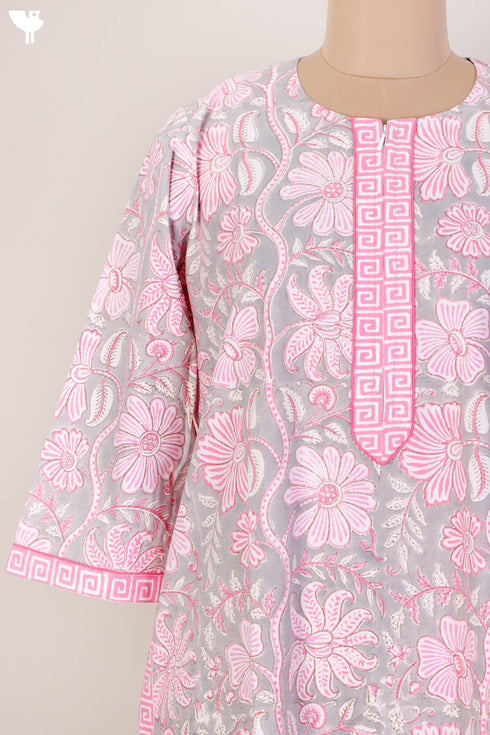 40s Cotton Kaftan In FloralBlock Print