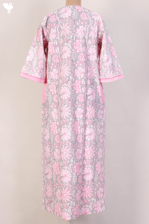 40s Cotton Kaftan In FloralBlock Print