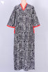 40s Cotton Kaftan in Black And Red Abstract Block Print