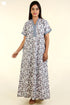 40s Cotton Kaftan In Indian Blue Floral Print