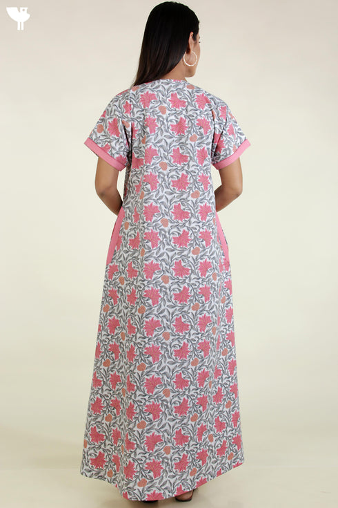 40s Cotton Kaftan In Floral Block Print