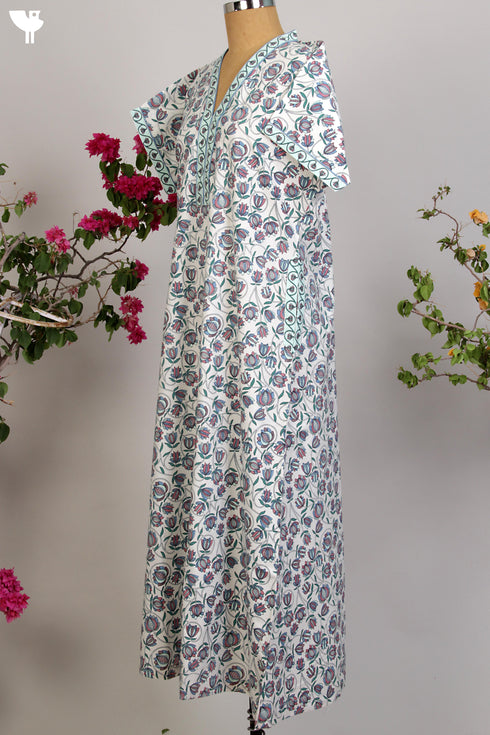 40s Cotton Kaftan in Pastel Shades Hand Screen Print