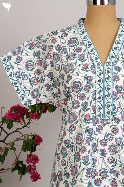 40s Cotton Kaftan in Pastel Shades Hand Screen Print