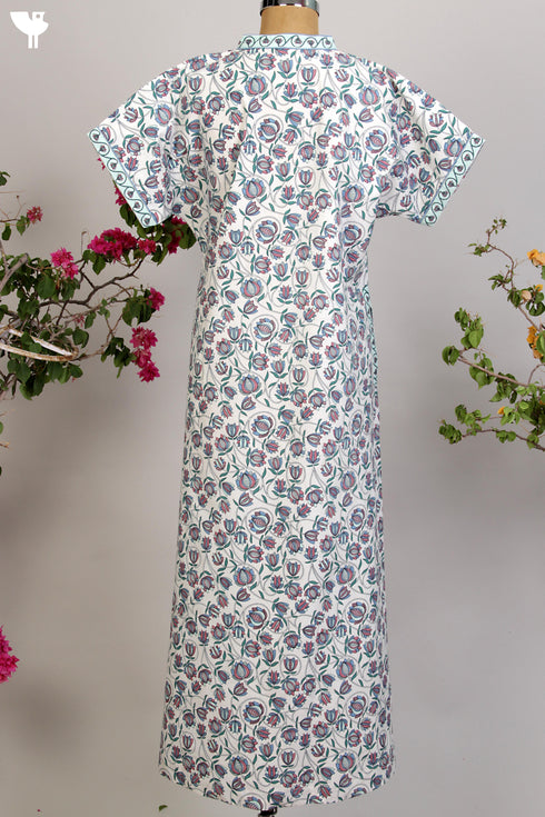 40s Cotton Kaftan in Pastel Shades Hand Screen Print